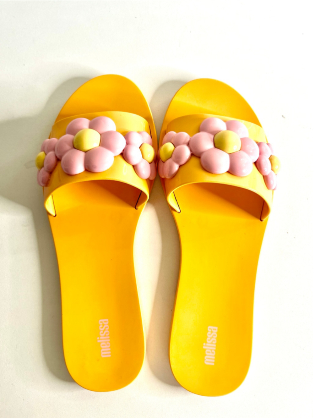 Melissa Babe Spring Slide Sandals Orange and Pink Petals Women size 8